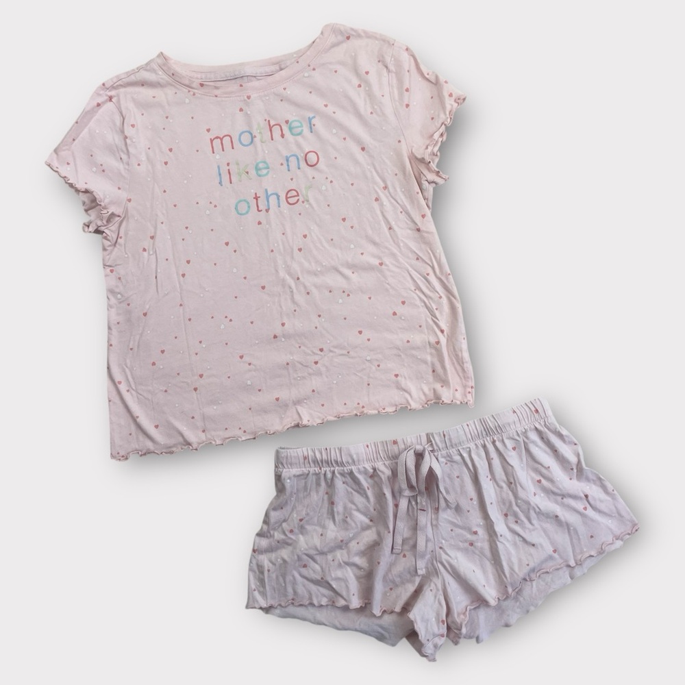 Lauren Conrad Mother Pajama Set Small Pink Heart Print Tee & Shorts